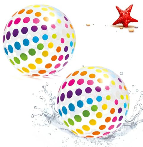 2 Stück Wasserball Aufblasba, 40 cm Regenbogen Strand Bälle, Wasserball Groß, Wasser-ball Kinder, Ideal fürs Schwimmbad, Strand und Pool, mit dem sowohl Erwachsene als auch Kinder spielen können