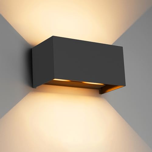 Klighten 24W LED Wandleuchte Innen/Außen,3000K Außenlampe Außenleuchte innen, IP65 Aussenleuchte Wand UP Down,Außenwandleuchte wandleuchte innen Mit Einstellbar Abstrahlwinkel Warmweiß,Schwarz