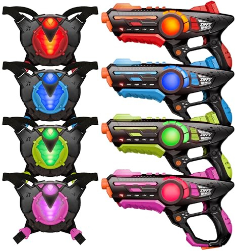 ZIFFY Laser Tag Guns Set mit 4 Westen,Mehrspieler-Lasertag-Schießspiel für Kinder und Erwachsene,Familienspiele für drinnen und draußen,Gruppenaktivität, Geburtstagsgeschenk für Jungen ab 8 Jahren