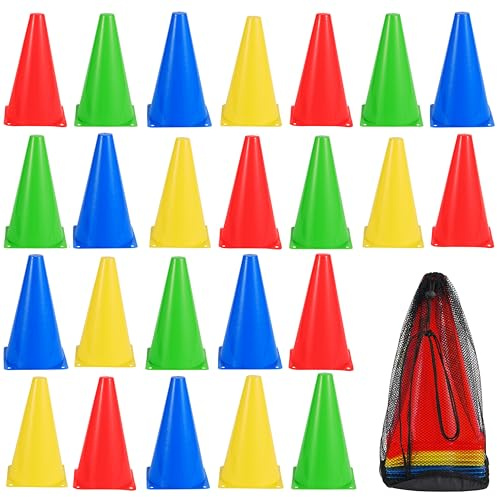 Bramble 24er-Pack 18 cm kleine Verkehrskegel | Rot, Blau, Grün, Gelb | Ideal für Partys, Training und Sport
