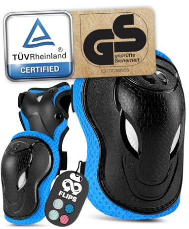 99FLIPS Knieschoner Kinder mit GS [6er Set] - GRIND - XS Blau - Schoner Inliner Kinder - Knieschützer Protektoren mit Knie- und Ellenbogenschützer - Schützer Protektoren Inliner