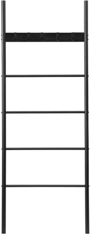 HOOBRO Handtuchleiter, Handtuchständer, Handtuchhalter, Kleiderständer, 5 abnehmbare Haken, 60 x 2 x 177 cm, für Badetücher, Kleidung, Decken, Zeitungen, Schwarz EBB60CJ01