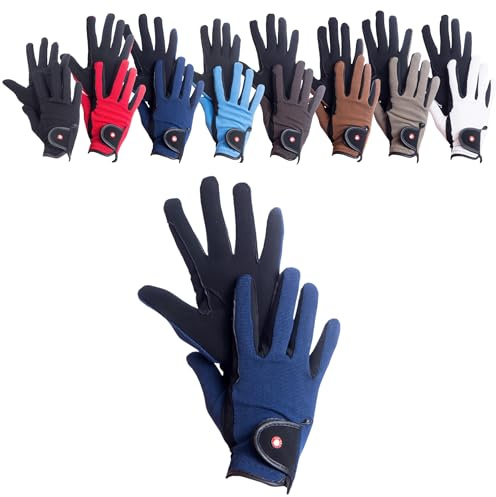RL24 - Reithandschuhe Damen & Herren Professional Nubuk | Handschuhe zum Reiten | Reiterhandschuhe mit Magic-Lederimitat | robust, rutschfest & atmungsaktiv | Reitzubehör in Schwarz/Navy | L