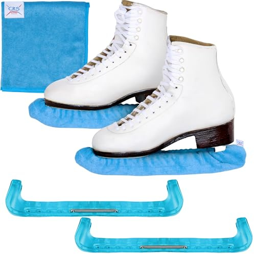 CRS Cross Ice Skate Guards, Soakers and Towel Gift Set Essential Ice Skating Hard Guard and Soft Skate Blade Cover Accessories for Eiskunstlauf oder Hockey (Halterung Blau, Medium)