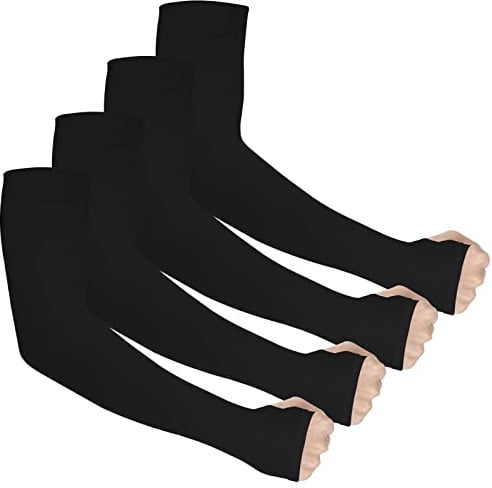 Ouligay 4 Paar Ärmel UV Sonnenschutz Ärmlinge Armschutz UPF 50+, Arm Sleeve Gaming, Armsleeve Armstulpen Sommer, Kühlung Armlinge für Damen Herren Volleyball Basketball Fußball Golf Schwarz