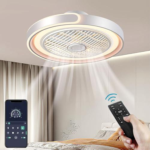 ASJK Deckenleuchte mit Ventilator, leise, Deckenventilator mit Beleuchtung, App und Fernbedienung; 72 W, 7200 lm, Dimmbar, für Wohn-, Schlaf- und Esszimmer, 6-Gang, Timer, Weiß