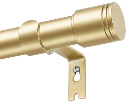 USFOOK Gardinenstange Gold, Metall Vorhangstange 80 bis 218 cm für Wohnzimmer, 25mm Durchmesser Ausziehbare Gardinenstange mit Zylindrischen Endstück