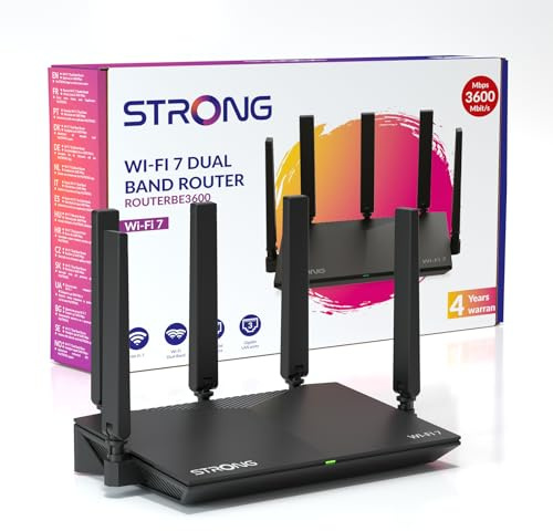 STRONG BE3600 Dual-Band Wi-Fi 7 Router, bis zu 3,6 Gbit/s, MLO Unterstützung, Internet WLAN Router, 2,5G WAN & Gigabit LAN, 5× Externe Antennen, App-Steuerung, Kindersicherung, WPA3, TWT, IPv6