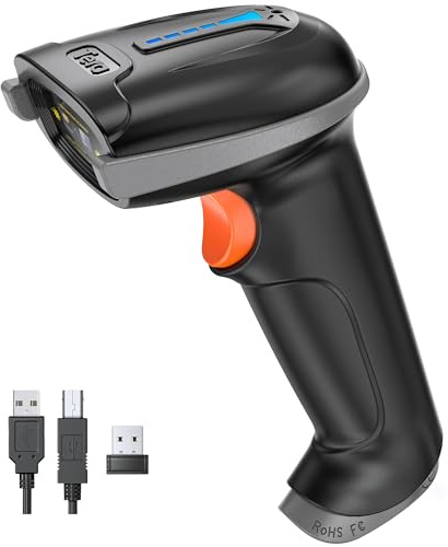 Tera Kabelloser Barcodescanner Handheld 1D Laser Wireless und USB Wired mit Akkustandsanzeige, Extra Großem Akku 2000mAh und Ergonomischem Design, Patent-Nr.: EU008489413, Upgrade-Modell 5100