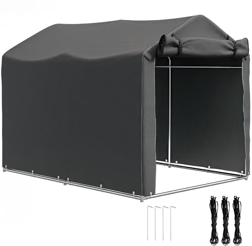 Outsunny Garagenzelt, wasserdicht Zeltgarage mit Rolltür, UV-beständig Fahrradabdeckung Gerätehaus Gerätezelt, Foliengerätehaus Fahradgarage für Terrasse, Garten, 220 x 157 x 165 cm Dunkelgrau