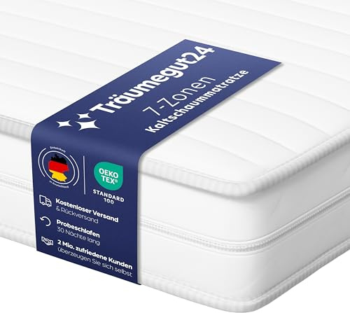 Träumegut24 AquaFlex 7-Zonen Matratze | 140x200 cm | H2&H3 | Ergonomische Kaltschaummatratze | Hypoallergen & Antibakteriell | Bezug abnehmbar & waschbar | Oeko-TEX® (140 x 200 cm, H2&H3, 12 cm)