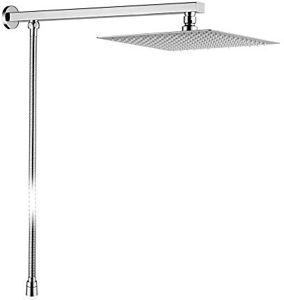 GRIFEMA, Kopfdusche Regendusche, Duschkopf Mit Duscharm und Brauseschlauch, Edelstahl, Chrom, G7007, silber