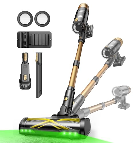 Ultenic Akku Staubsauger, 600W/55000Pa/ 65Min, Staubsauger Kabellos mit GreenEye Technologie, Teleskoprohr& Freistehend, 6 Schichten Filter, Anti-Verhedderungs-Bürste, for Tierhaare/Teppiche/Hartböden