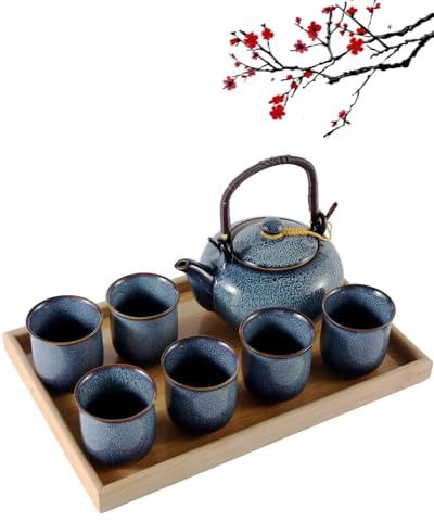 DUJUST japanische Porzellan Teeservice, einzigartiges chinesisches Teeservice Set, hellblau