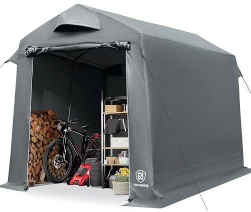 EVER ADVANCED Gerätehaus 9.8m³ Gerätezelt 190x230x225cm, 3000MM Wasserdichtes Geräteschuppen mit 2 Belüftungsöffnungen, Fahradgarage Fahrradschuppen Aufbewahrungsgarage Allzwecküberdachung, Grau
