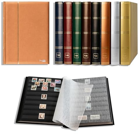 Prophila Collection Metallic Edition 60 Schwarze Seiten Briefmarkenalbum Einsteckbuch wattierter bronzener Einband