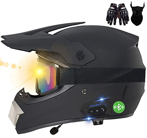Motorrad Bluetooth Crosshelm Set, ECE Genehmigt, Motocross Helm, Sicher, Komfortabel Und Belüftet, Mit Handschuhe Maske Brille, Geeignet Für Motocross, MTB, Crossbike, BMX