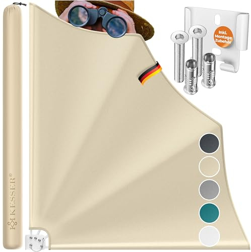 KESSER® Balkonfächer klappbar mit Wandhalterung | 140x140cm | Sichtschutz Balkon Windschutz | Balkonsichtschutz | Seitenmarkise | witterungsbeständig | inkl. Montagematerial & Schutzcover | Beige