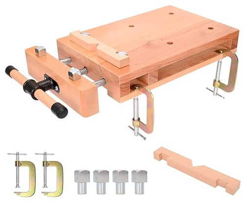 MYOYAY Tragbare Hobelbank, Holz Mini Werkbank Verstellbarer Schraubstock Workbench Mobile Werkbank Holzschraubstock, Werktisch aus Buchenholz für Klemmen und Hobeln, 53x28x7 cm