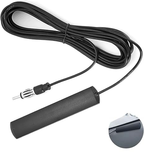 Autoradio Antenne Kurz mit Verstaerker, FM Autoradio Scheibenantenne mit DIN-Stecker Universal, 5M Verlängerungskabel, 87MHz-108MHz, Für Auto LKW SUV Radio und Stereo Empfänger Tuner