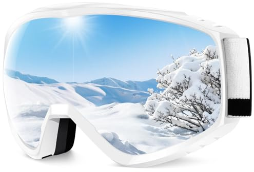 Findway Skibrille Erwachsene für Herren Damen, Snowboardbrille für Brillenträger, OTG UV-Schutz Kompatibler Helm Anti Fog Skibrillen, Silber Sphärisch Verspiegelt