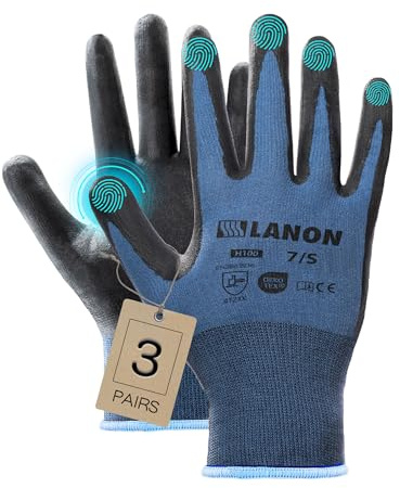 LANON 3 Paar Nitril Arbeitshandschuhe, Mechaniker Handschuhe für Herren Damen, Rutschfester Griff, Hautfreundlich, Atmungsaktive, L/9