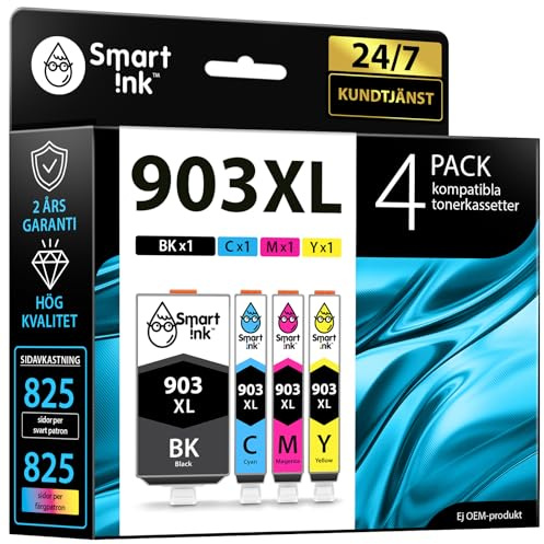 Smart Ink Kompatible Druckerpatronen als Ersatz für HP 903 XL 903XL 4 Multipack (Schwarz XL & Blau Rot Gelb) mit Advanced Chip Technology Kompatibel mit Officejet 6950 Officejet Pro 6960 6970 Drucker