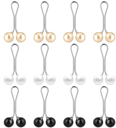 12 Stück Hijab Nadeln, Perlen-Sicherheitsnadeln für Damen Schal-Nadeln Clips Hijab-Schal-Clips Kopftuch-Perlennadeln Dekorationsclip-Sicherheitsnadeln für Damen-Schmuckzubehör (Schwarz, Weiß, Gold)