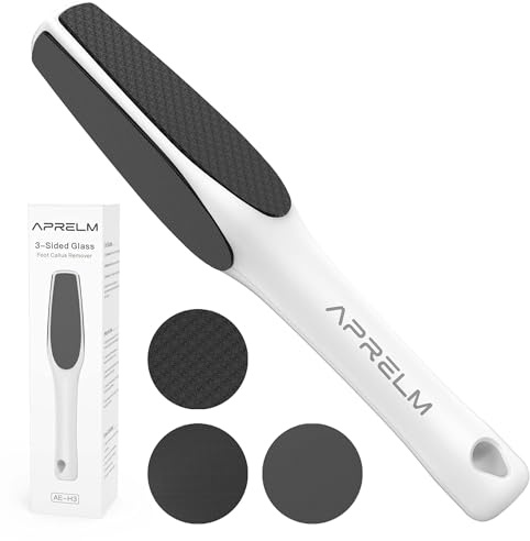 AprElm-Professioneller 3-seitiger Glasfuß Hornhautentferner, 3-in-1 (grob, mittel, fein), Fußfeile, Pediküre-Werkzeuge für Füße, harte Haut, glattes Polieren (weiß)
