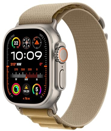 Apple Watch Ultra 2 (GPS + Cellular 49 mm) Smartwatch, Sportuhr mit Titangehäuse in Natur und Alpine Loop in Mandel (Small). Fitnesstracker, präzises GPS, extra Lange Batterielaufzeit, CO₂ neutral