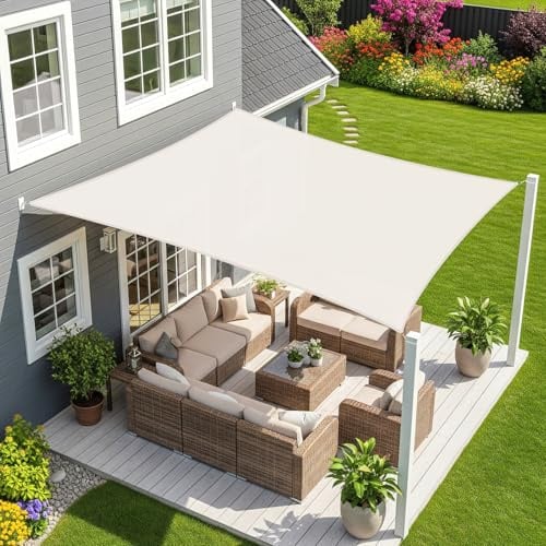 Sunnylaxx 3x4m Sonnensegel Wasserdicht Rechteckig Creme | Einfache Installation, Kostenlose Seilen Enthalten, PES Material, Doppelnähte,Verstärktes Band