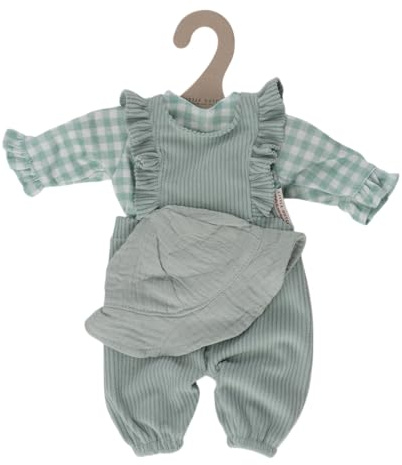 Little Dutch Puppenkleidung 3-teiliges Set Latzhose Bluse und Mütze Kleidung für Babypuppen Puppen von 33-36 cm - grün