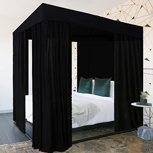 Kmhesvi Schwarze Betthimmel-Vorhänge – 4 Eckpfosten, Bettvorhänge, Baldachin, King-Size-Bett, Baldachin, Vorhänge für Erwachsene und Mädchen, Schlafzimmerdekoration (schwarz, Kingsize)