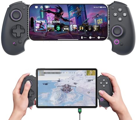 abxylute S9 Full-Size Gaming Phone Controller für iPhone 15/16/17, iPad Mini 6/7 Android Tablet Bluetooth TypeC Mobile Gamepad Kostenloser Tastenbelegung Genshin Impact, Hall Effect Joystick (black)