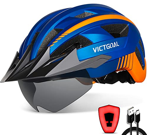 VICTGOAL Fahrradhelm Herren Damen MTB Helm mit Abnehmbarer Magnetische Schutzbrille Visier Atmungsaktiv mit 21 Belüftungskanäle Radhelm Einstellbare Fahrradhelme (L: 57-61cm, Blau)