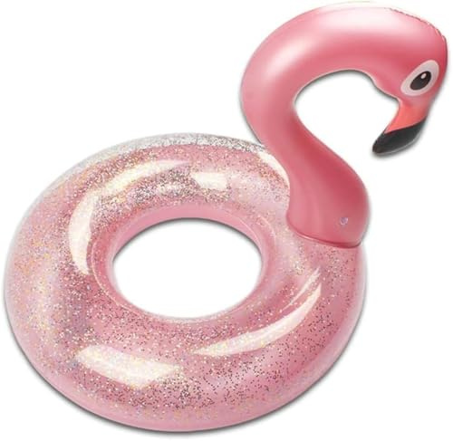 Aufblasbar Flamingo Schwimmring, Glitzer Rosa Schwimmring Luftmatratze Pool floaties, Pool Qufblasbar Ring, Erwachsene,Kinder für Poolparty Spielzeug