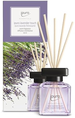 ipuro - Essentials Raumduft Lavender Touch 50ml | Raumerfrischer mit Lavendel, Zitrus, Blüten, Minze & Moschus Duft Aroma | Diffuser mit Stäbchen | Lufterfrischer für die Wohnung
