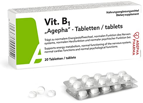 Vitamin B1 Agepha Hochdosiert 200mg I Thiamin Tabletten für Nervenscherzen, Nervenleiden, Gedächtnis und Konzentrationsprobleme I Vegetarisch I 20 Stück
