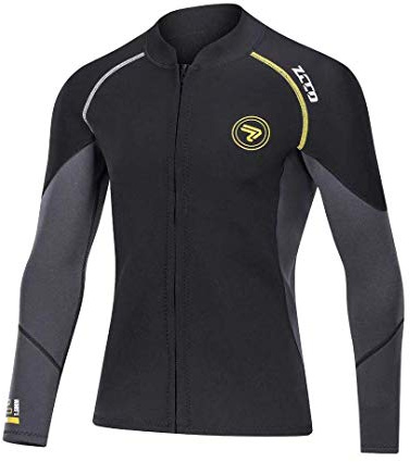 Neoprenanzug Top 1,5 mm / 3 mm – Langarm-Tauchjacke mit Reißverschluss für Herren & Damen zum Schwimmen, Schnorcheln, Tauchen & Surfen (1.5MM-Schwarz, M)