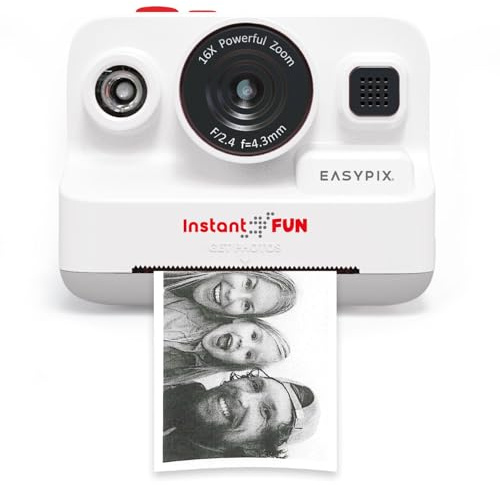Easypix InstantFUN Sofortbildkamera, kreativer Fotospaß für Erwachsene und Kinder, Schwarz-Weiß-Thermodruck, BPA-freies Papier nachfüllbar, Ausdrucke ohne Tinte