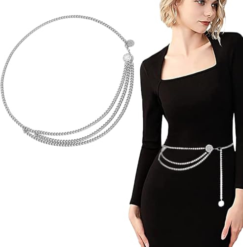 SCHYIDA Taillenkette, Kettengürtel Bauchkette Silber Waist Chain 90cm Verstellbare Hüftkette Taille Kette Bauchschmuck Belly Chain Taillenkettengürtel Damen Körperkette, Silber, Gold