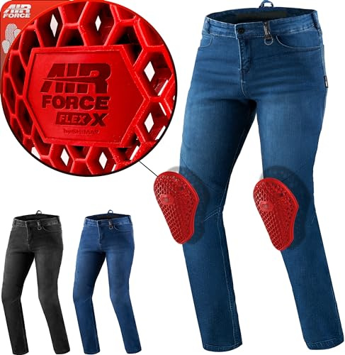 Shima Rider Motorrad Jeans Herren mit Protektoren Airforce Knieprotektoren Motorradhose Kurzgrößen Hosen Motorradjeans für Herren Protektorenhose Textilhose Jeanshose Lang (Männer, Blau, 30/32)