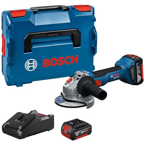 Bosch Professional 18V System Akku-Winkelschleifer GWS 18V-8 (Scheibendurchmesser 125 mm, inkl. 2x Akku GBA 5.0Ah, Ladegerät GAL 18V-40, L-BOXX)