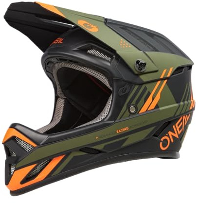 O'NEAL | Mountainbike-Helm | MTB Downhill | Robustes ABS, Ventilationsöffnungen für Luftstrom & Kühlung, ABS Außenschale | Backflip Helmet Strike V.23 | Erwachsene | Schwarz Orange Oliv | M