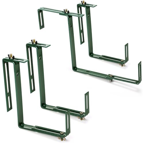 com-four® 4X Blumenkastenhalter für Balkon-Brüstungen und Geländer - Flexible Befestigung aus Metall für Pflanzkästen - 2-Fach verstellbar - kein Bohren notwendig (4 Stück - grün)