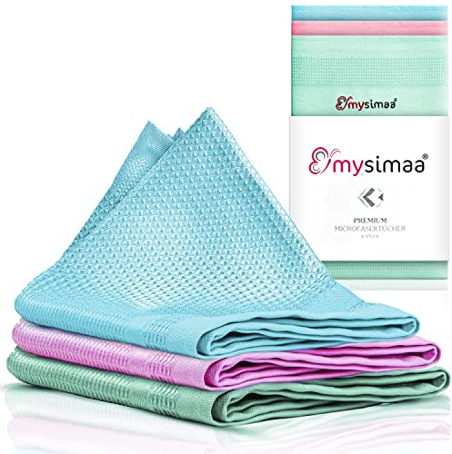 mysimaa® Premium Putztücher Profi Microfaser Allzweck-Reinigungstücher ohne Putzmittel für Streifenfreien Glanz im Haushalt, Auto, Büro sowie für Fenster Spiegel Glas UVM. (Blau, Rosa, Grün)