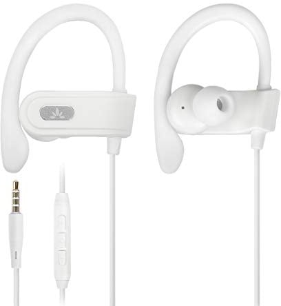 Avantree E171-3,5-mm Kabel-Ohrhörer mit Mikrofon & Lautstärkeregler | Ohrbügel-Design für Laufen & Sport, kabelgebundene 3,5-mm AUX Kopfhörer, Weiß