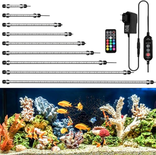 Izrielar Aquarium Lampe LED RGB 9W, Beleuchtung für Aquarien LED, Aquarium-Licht, IP67 Wasserdicht, Universal Fit Aquarium Lamp, für Fisch Tank, Pflanzen Aquarium, EU Stecker