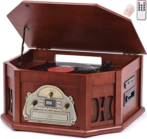 ORCC Vintage Plattenspieler, 10-in-1 Vinyl Plattenspieler mit Geschenkkarte, Schallplattenspieler für 33/45/78 U/min, CD/USB/SD-Wiedergabe, Bluetooth