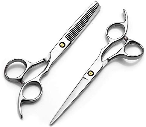 Haarschere, Friseurschere Set, 2 Ultrascharfe Schere aus Edelstahl, Männer Bartschere, Haustier Haarschere, Professionelle Friseur Zubehör, Perfekter Haarschnitt für Damen und Herren (440C)